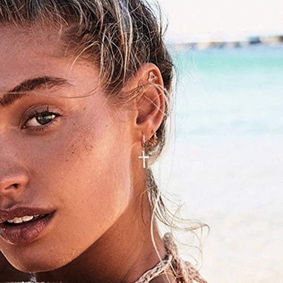 14K Gold Cross Earrings - Picture 2 of 5